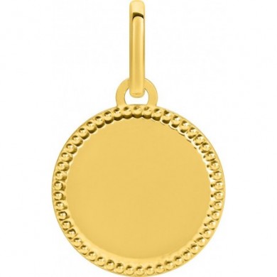 Plaque pendentif ronde en or jaune 750 millièmes bord perlé.