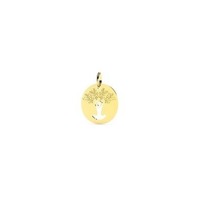 Médaille arbre de vie lotus en or jaune 750 millièmes diamètre 18 mm