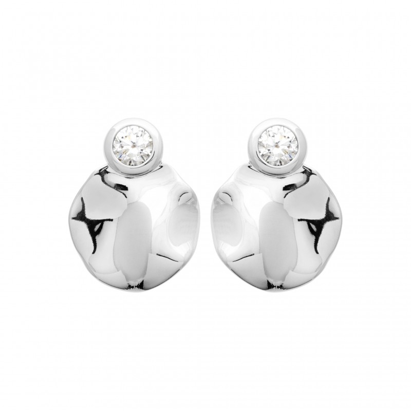 Boucles d'oreilles en argent pendantes pastille froissée et oxydes de zirconium