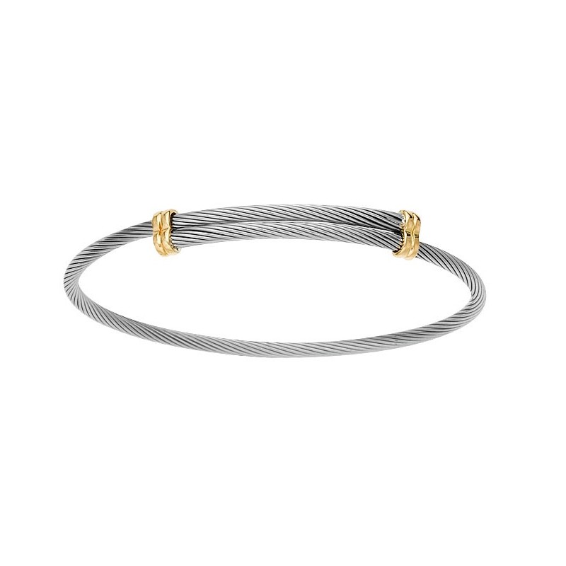 Bracelet jonc pour enfant réglable en acier et or .