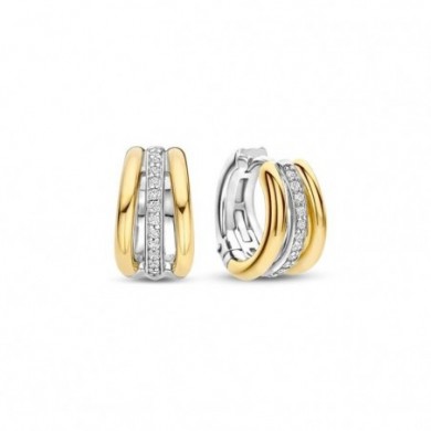 Boucles d'oreilles créoles en argent , or et oxydes de zirconium