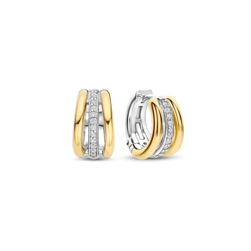 Boucles d'oreilles créoles en argent , or et oxydes de zirconium Boucles d'oreilles créoles en argent , or et oxydes de zirconium