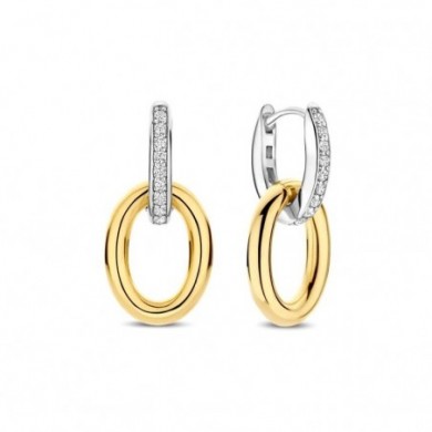 Boyucles d'oreilles pendantes argent , or et oxydes de zirconium