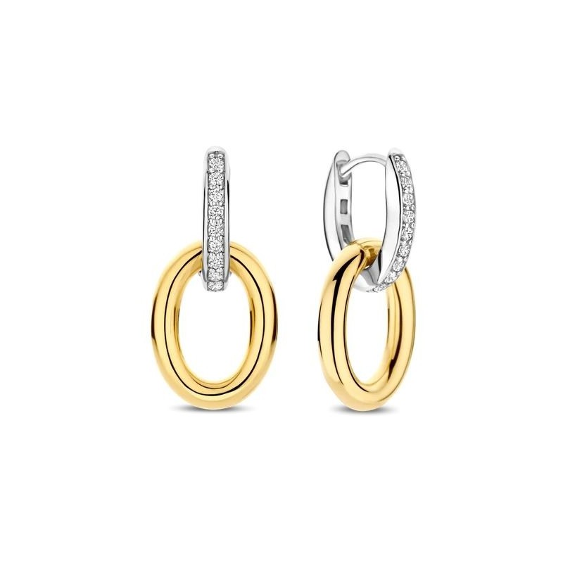 Boyucles d'oreilles pendantes argent , or et oxydes de zirconium Boyucles d'oreilles pendantes argent , or et oxydes de zirconium