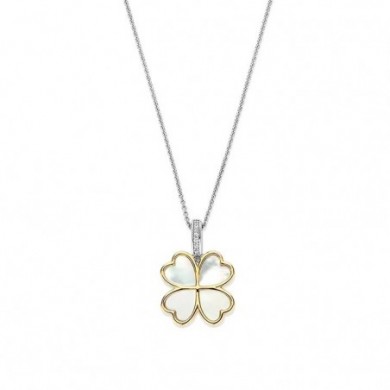 Pendentif Treffle argent et nacre sur chaine forçat