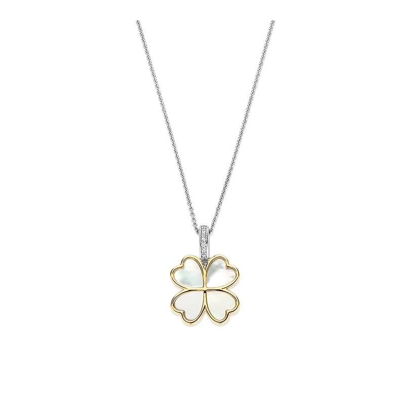 Pendentif Treffle argent et nacre sur chaine forçat Pendentif Treffle argent et nacre sur chaine forçat