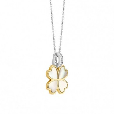 Pendentif Treffle argent et nacre sur chaine forçat