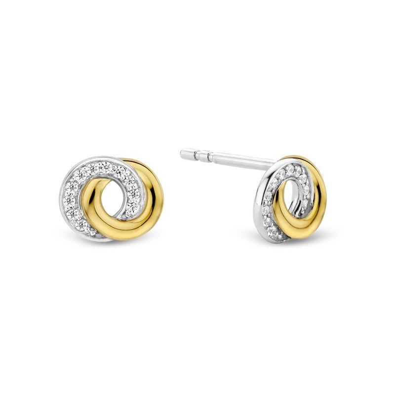 Boucles d'oreilles en argent , or et oxydes de zirconium Boucles d'oreilles en argent , or et oxydes de zirconium