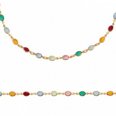 Collier plaqué or et cristaux multicolores