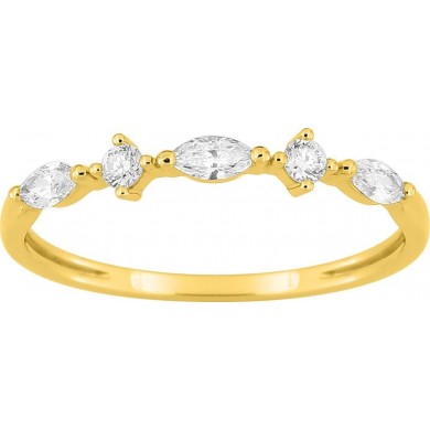 Bague en or jaune 375 millièmes et diamants synthétiques