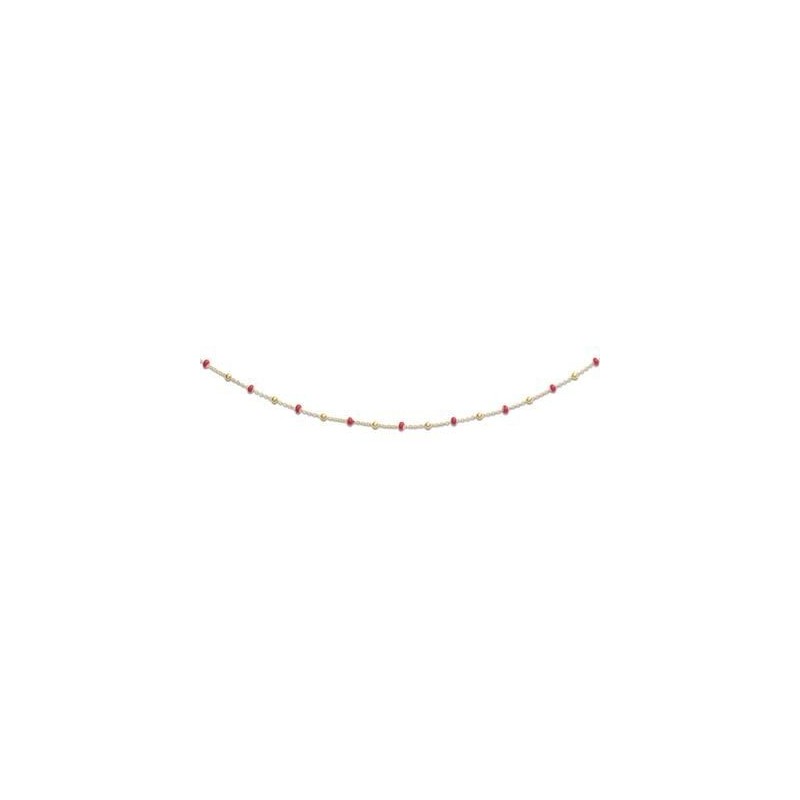 collier en or 750 millièmes maille forçat, boules or et perles rouges . collier en or 750 millièmes maille forçat, boules or et perles rouges .
